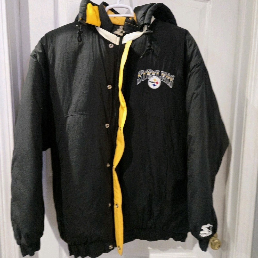 VTG Starter Pittsburgh Steelers‎ Puffy Jacket With Hood Coat  Large NFL Chest 54